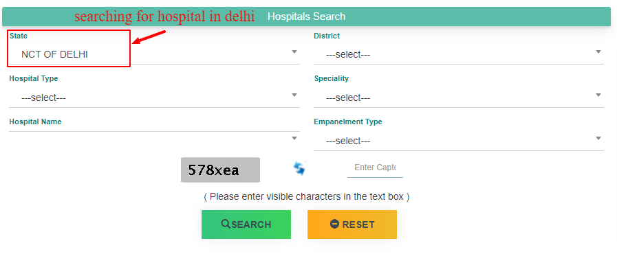 example for searching hospital llist